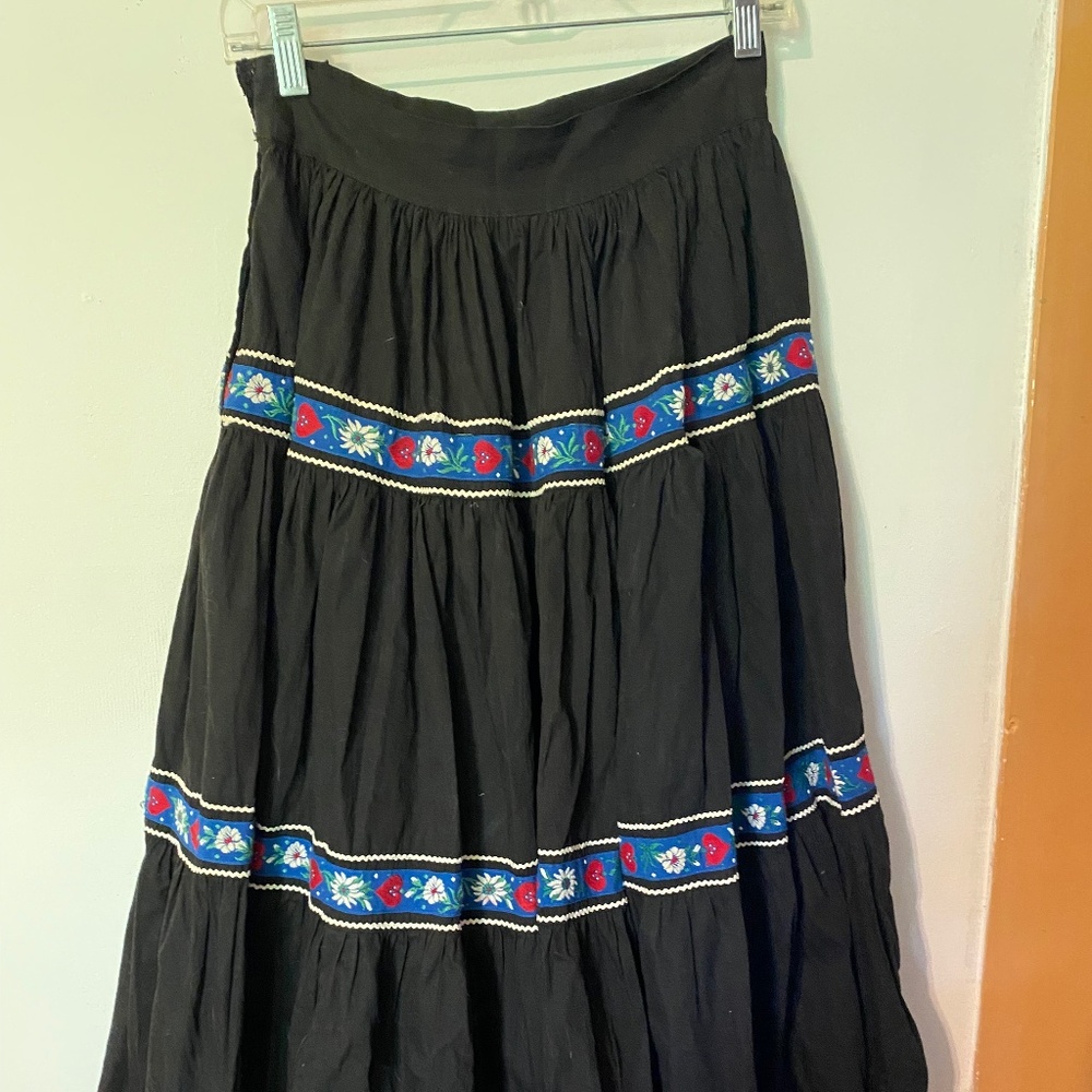 1950s Vtg from Santa Fe Tiered Long Patio Circle Skirt Black Sz Small Southwest - Picture 3 of 8